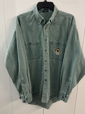 Vtg Coldwater Creek Shirt Men’s SIZE L Green Native American Buffalo Retro 90s